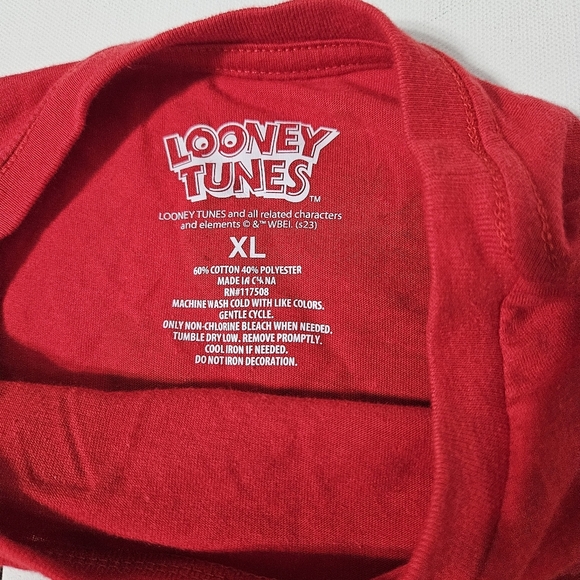 Y2K Vintage Looney Tunes AOP Red Graphic T-shirt Tweety Bugs Bunny Sylvester Taz - Picture 3 of 5